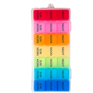 Caja de tableta de medicación semanal colorida desmontable