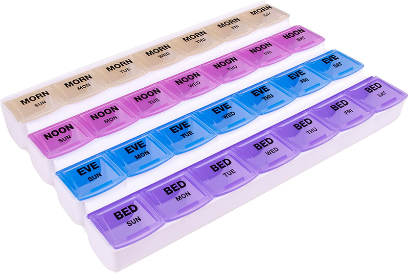 Fácil organizador de pastillas mensual semanal de 28 días con tapas transparentes