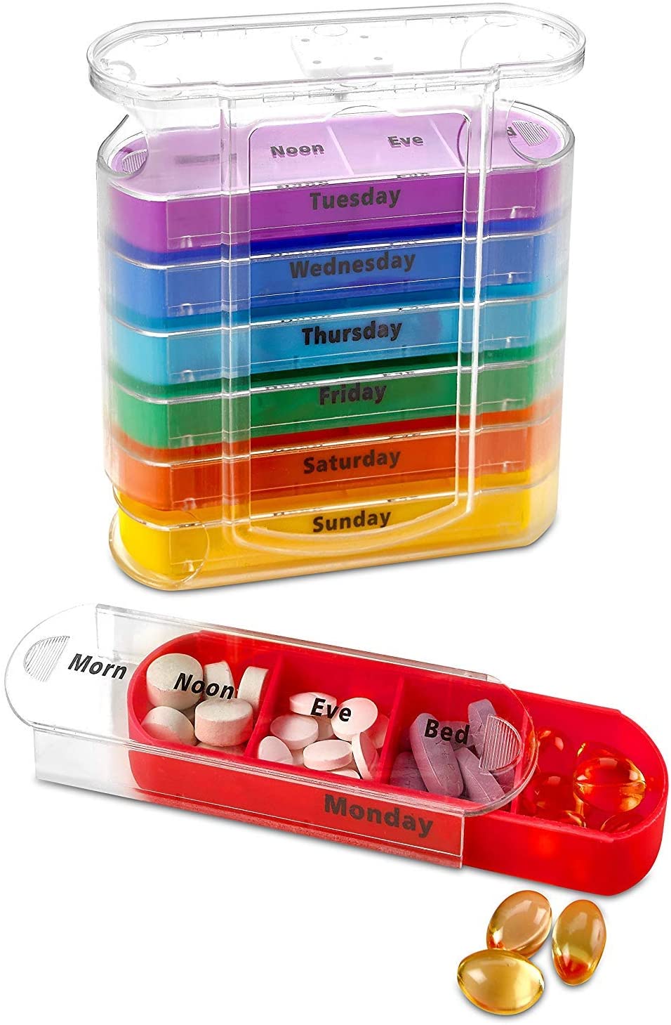 Dispensador de píldoras de colores cuatro veces al día semanal con compartimentos apilables