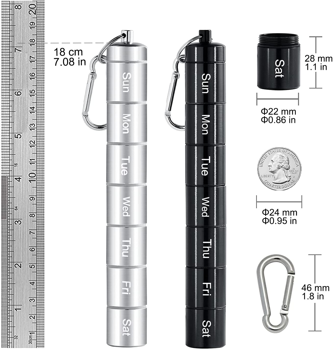Pastillero portátil de aluminio y metal resistente al agua
