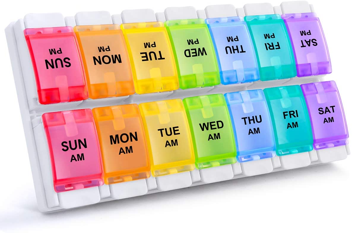 Organizador de pastillas diario semanal grande con botón de presión fácil