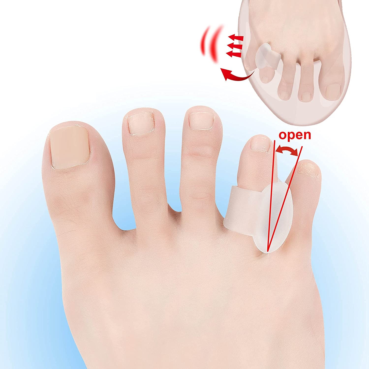Separador de dedo meñique de gel translúcido para dedos superpuestos rizados
