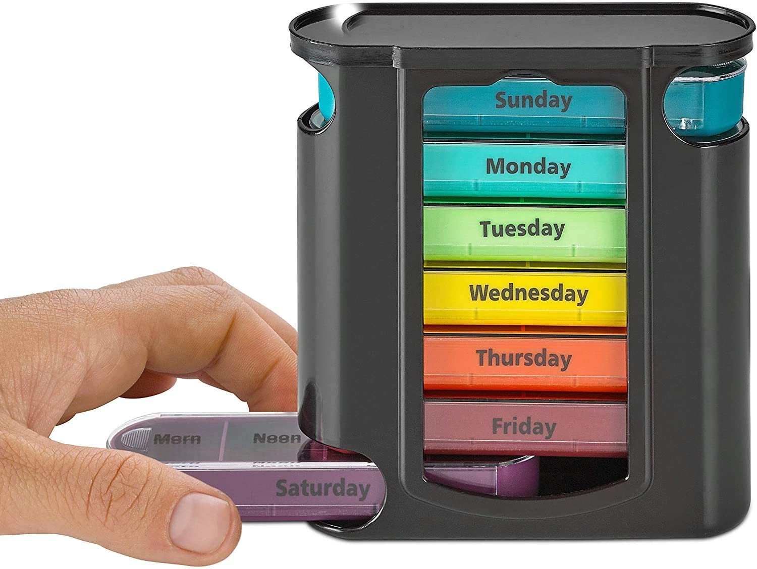 Organizador diario apilable colorido de la píldora del recordatorio de la medicación