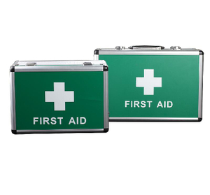 Caja de primeros auxilios vacía de aluminio de metal de emergencia médica con cinturón